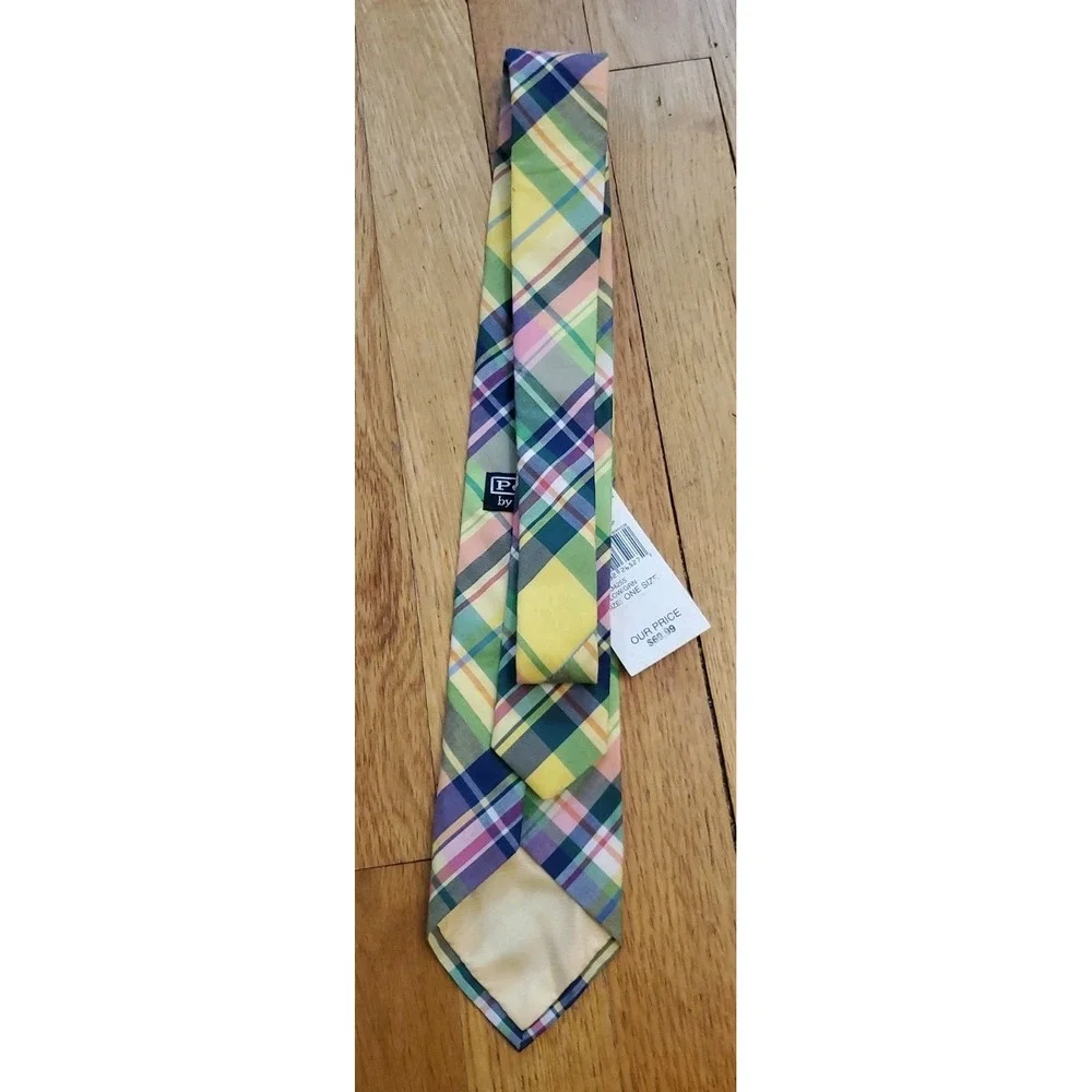 POLO by Ralph Lauren 100% Cotton Neck Tie Yellow & Green Plaid Flannel NEW